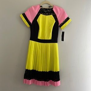 French Connection - neon/black dress with lace detailing - NWT